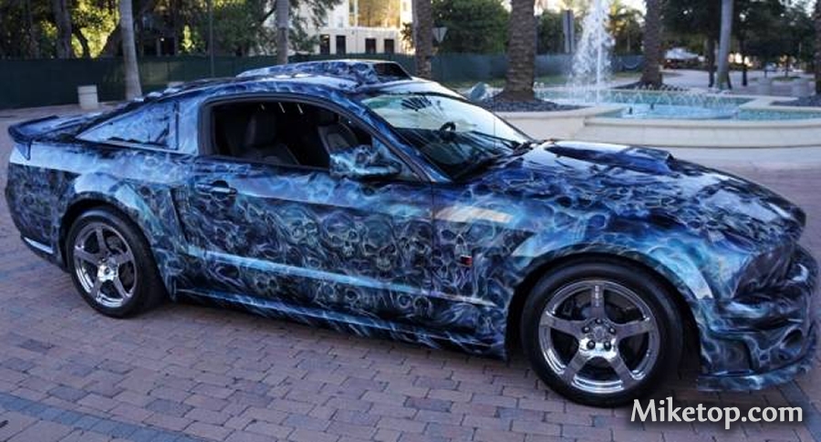Mustang Ford GT Skull Airbrush Blue Skulls Paint Miketop